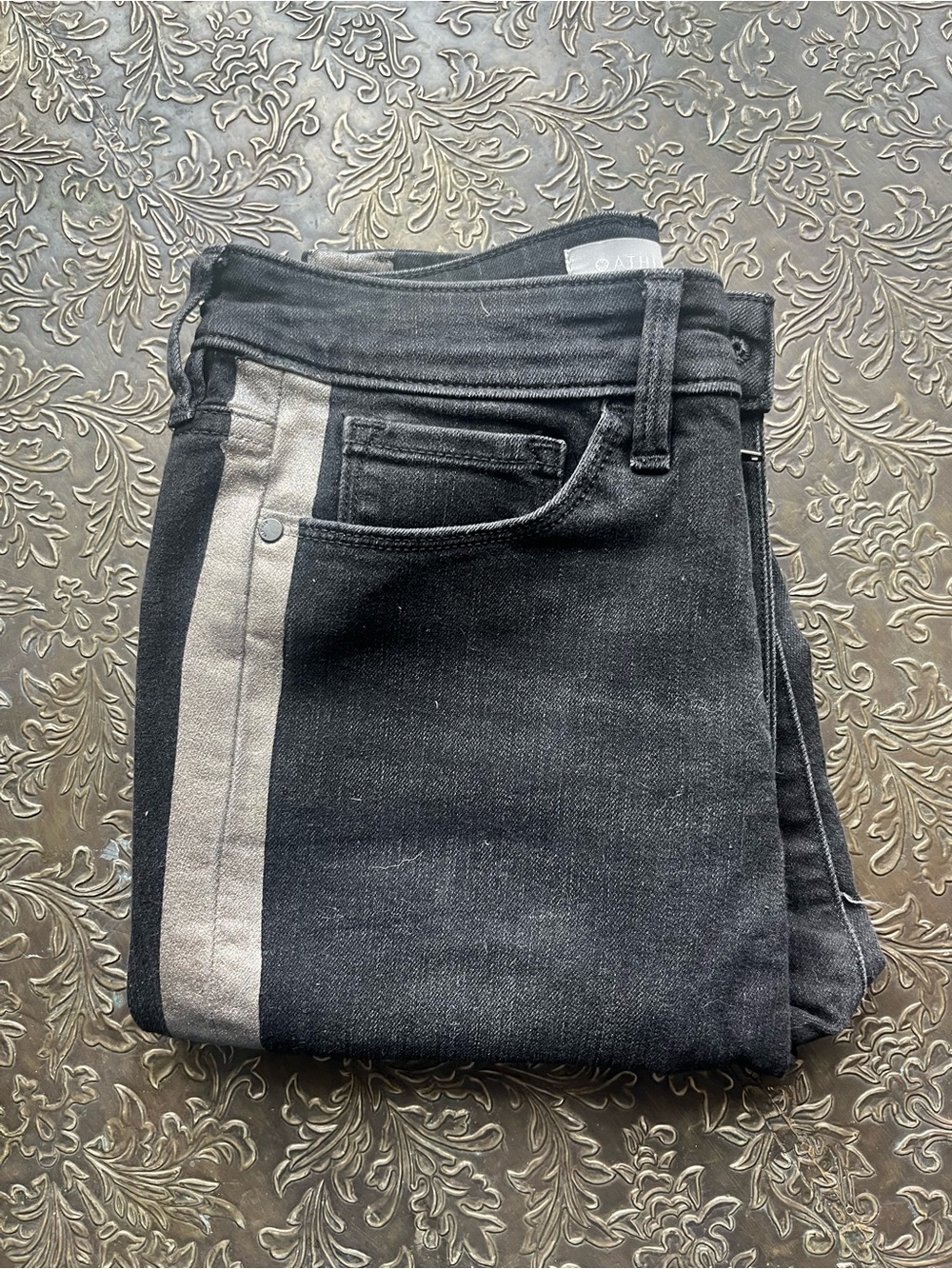Athleta Black Skinny Jeans with Metallic Side Stripe Size 6